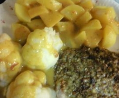 Schweineschnitzel mediterran mit Blumenkohl und Kartoffel