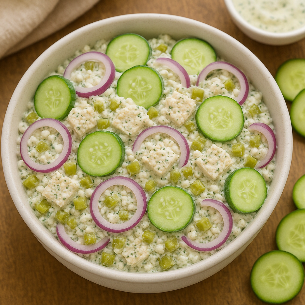 Sättigender Hähnchen-Gurken-Salat mit Frischkäse und Joghurt von ...
