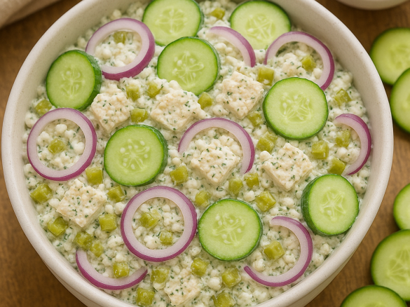 Sättigender Hähnchen-Gurken-Salat mit Frischkäse und Joghurt