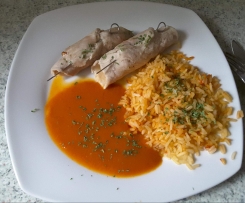 Minutensteaks Röllchen mit Reis