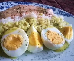 Lachs / Curry-Reis / Blumenkohl / Eier
