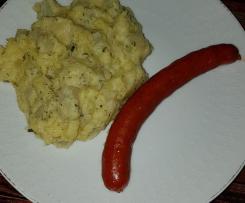 Kohlrabi-Kartoffel-Pürree mit Debreziner Würstchen