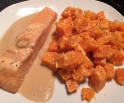 Marinierter Wasabi-Lachs mit Süßkartoffeln