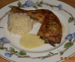 Hähnchenkeulen mit Chinakohl und Reis