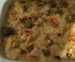 Rosenkohl-Kassler-Auflauf mit Gorgonzola