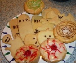 gruseliges Halloween - Gebäck  ( Muffins,Lollies, Plätzchen ) 