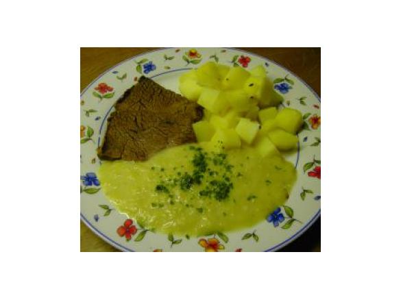 Porreecreme und Kümmelkartoffel zu....