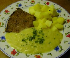 Porreecreme und Kümmelkartoffel zu....