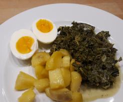 Grünkohl vegetarisch mit Kartoffeln und Ei