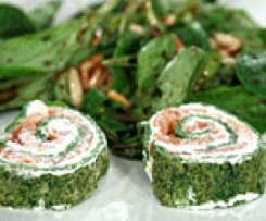 Variation von Lachsfrischkäserolle mit Spinat /Räucherforellen-Frischkäse-Rolle
