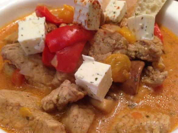 Gyrossuppe mit Kräuterschafskäse WeightWatchers