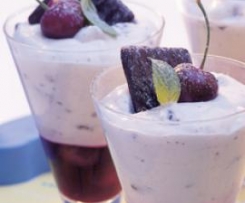 Joghurt-Mint-Creme auf Kirschen
