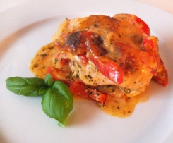 Tomaten-Paprika-Gratin mit Putenbrust