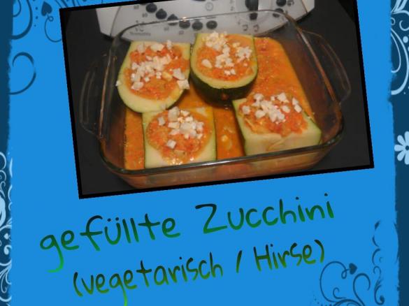 Variation von Zucchinischiffchen mit Bulgur / vegetarisch gefüllte Zucchini - Hirsecurry