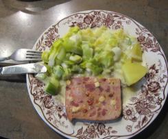 Lauch mit Kartoffeln und Leberkäse
