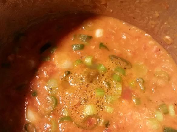 Rote Linsen-Frühlingszwiebeln mit Pasta