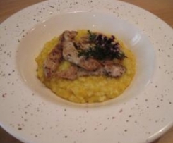 Kürbis-Risotto mit Putenstreifen