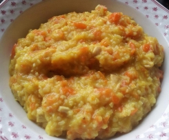 Curry - Hähnchen Reis mit Möhren, Champignons und Mango