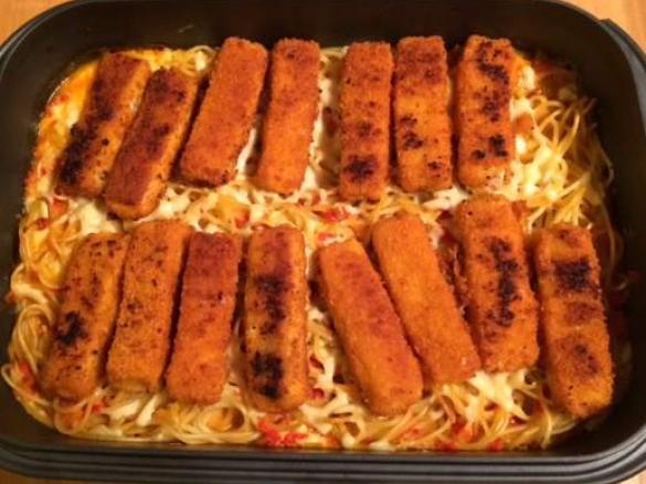Spaghetti Fischstäbchen Auflauf