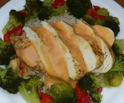 Hähnchenbrust mit Brokkoli, Paprika und Reis - all in one