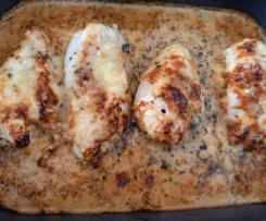 Sahne-Hähnchen mit Mozzarella, getrockneten Tomaten und Basilikum (WW geeignet)