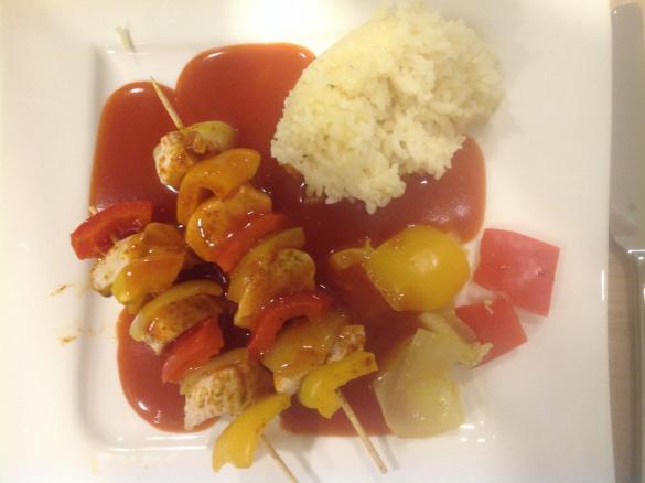 Schaschlik mit Reis