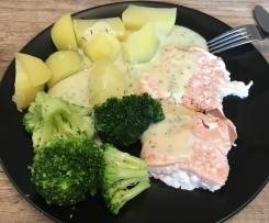 Fischfilet mit Brokkoli, Kartoffeln und Dillsauce