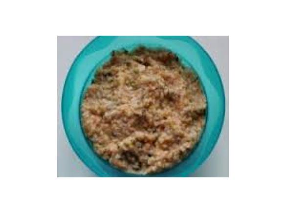 Zucchini-Tomaten-Brei mit Reis und Rindfleisch