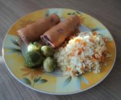 Schinken Hack Röllchen mit Möhrenreis