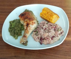 Jamaika-Hähnchen mit Bohnenreis und Mais