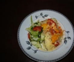 Hakbraten mit Püree in Auflaufform