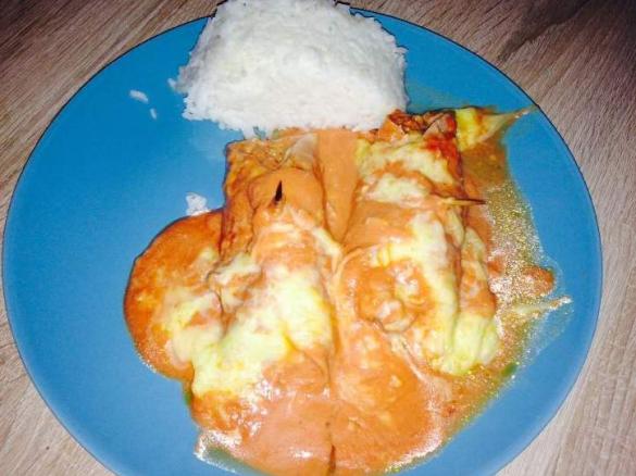 Schinkenröllchen mit Reis