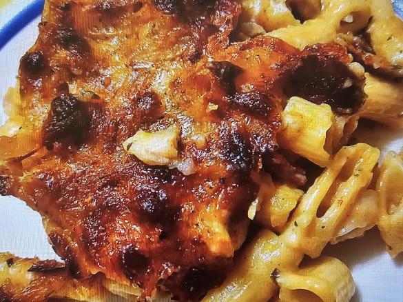 Veganer Nudel-"Schinken"-Gratin