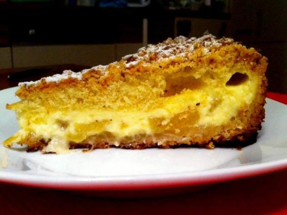 Apfelkuchen mit Pudding und Quark