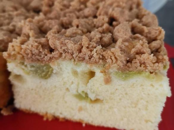 Saftiger (samtiger) Rhabarberkuchen mit Streuseln