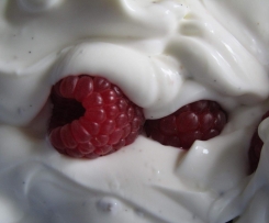 Vanille-Quark mit frischen Himbeeren 