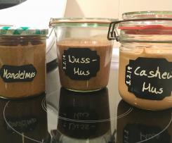 Nussmus in den Sorten Haselnuss, Cashew und Mandel
