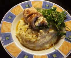 Blumenkohlpüree mit Putenröllchen (low carb)