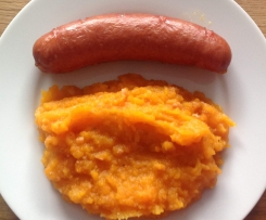 Möhren-Kartoffelgemüse mit Speckwürfel und Mettenden