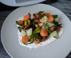 Mozzarellaboden mit Gemüse Hänchenfleisch ( Low Carb )