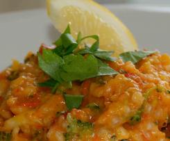 Spanisches Paprika-Risotto mit Chorizo und Garnelen