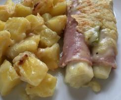 Gratinierter Lauch (Porree) mit Schinken und Kartoffeln
