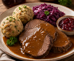 Sauerbraten mit Semmelknödel und Rotkraut