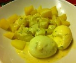 Senfeier mit Kartoffeln