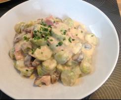 winterliche Rosenkohl-Maronenpfanne mit Bechamelsoße (glutenfrei)