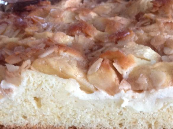 Apfelkuchen mit Pudding und Mandelkruste