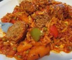 Italienische Hackbällchen mit Tomatensoße, Gemüse und Reis als All-in-One; Nr. 2, da Nr. 1 nicht lesbar 