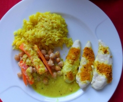 All-in-one: Kichererbsen-Karotten-Curry mit Hühnchen und Reis