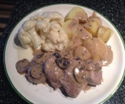 Pilzrahmlendchen mit Kartoffeln und Blumenkohl