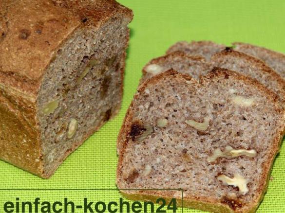 Ruck-Zuck Brot, Weizenmehl Vollkorn mit Walnüsse und Urkorn Müsli ohne Wartezeit ohne Vorheizen, Vegan 